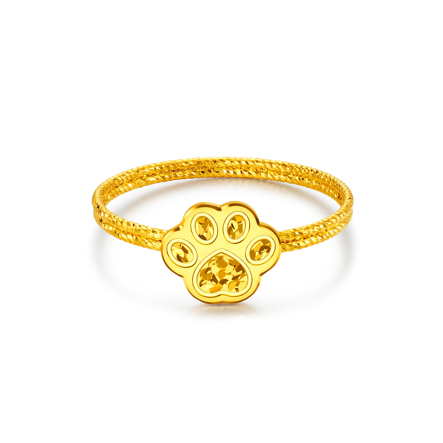 【店庆特惠】六福珠宝光影金小猫爪黄金戒指女款手工编织碎碎冰计价GJG0192DS