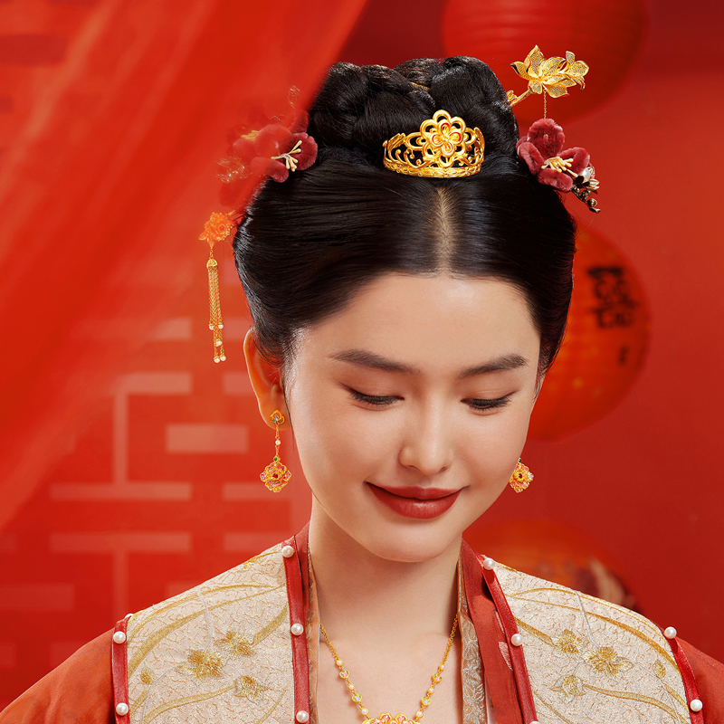 六福珠宝玉兰花开黄金发簪流苏金簪子头饰婚嫁礼计价F58TBGH0004【联系客服补货】