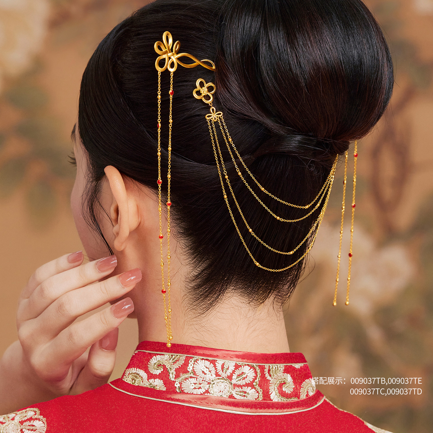 六福珠宝福满传家结缘黄金发簪女款足金发钗婚嫁三金计价009037TB【联系客服补货】