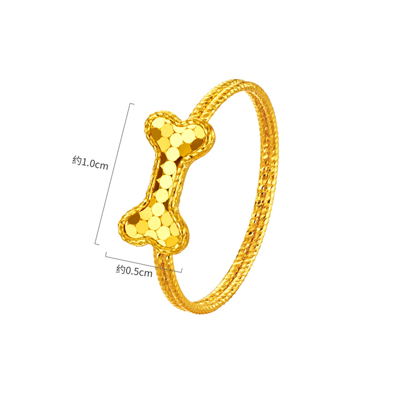 六福珠宝光影金小骨头黄金戒指女手工编织5G蜂巢纹计价GJG0190DS