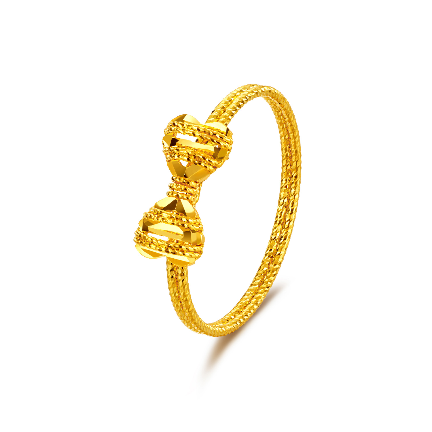 六福珠宝光影金蝴蝶结黄金戒指女款手工编织5G足金计价GJG0193DS热销新品