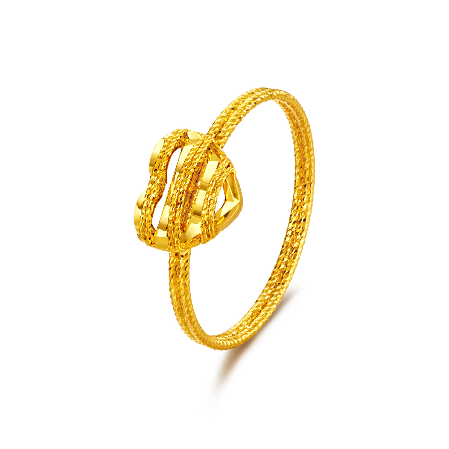 【店庆特惠】六福珠宝光影金小爱心黄金戒指女款手工编织5G足金计价GJG0185DS