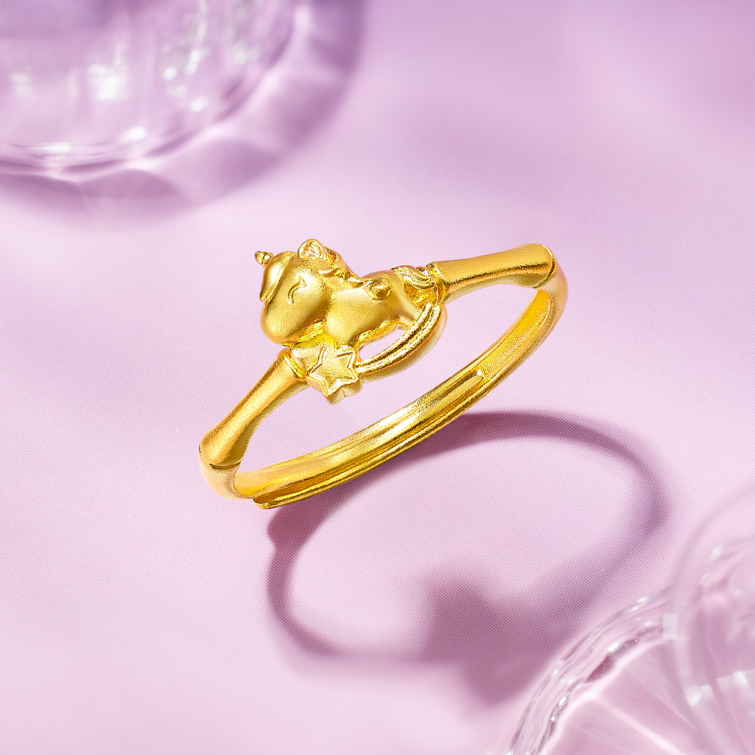 六福珠宝福满传家摇摇马黄金戒指女生肖马实心戒指计价G08G0006DS