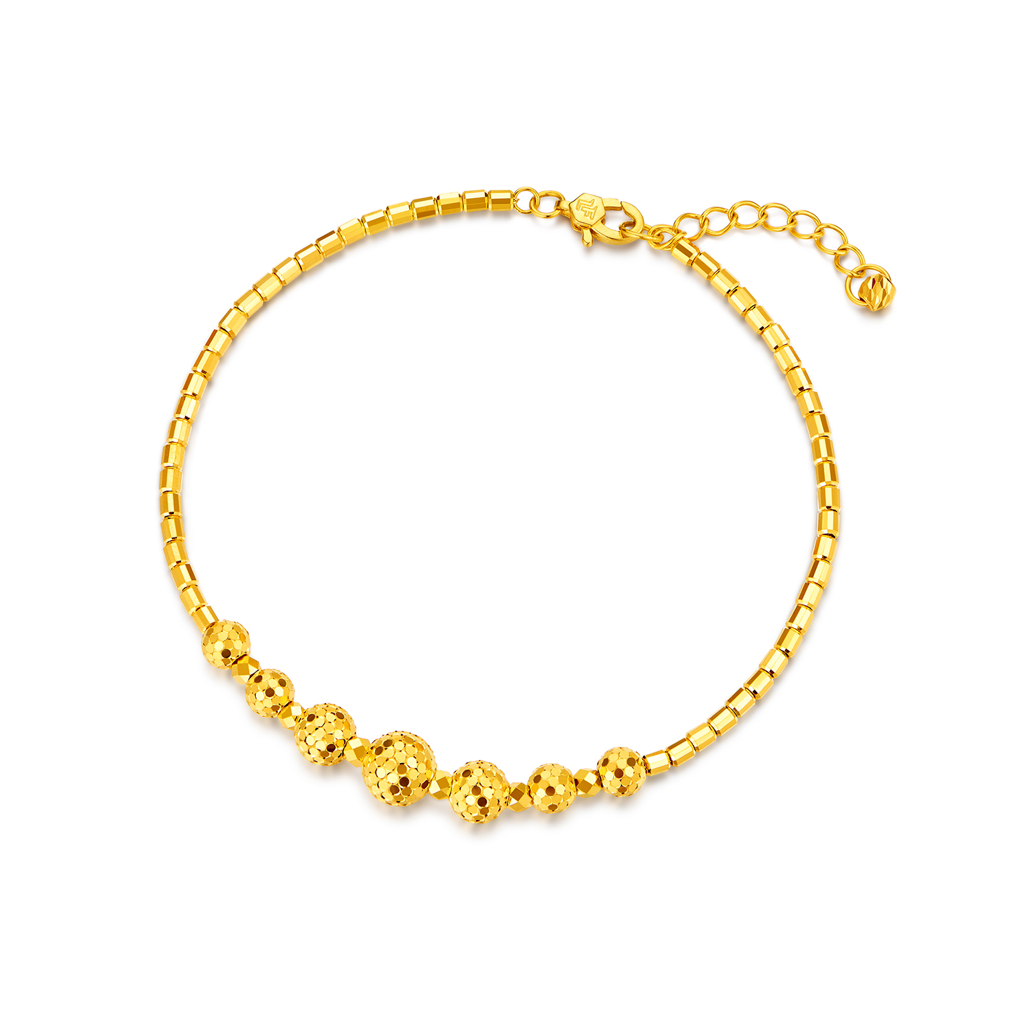 【店庆特惠】六福珠宝光影金蹦迪珠黄金手链女小方珠手串蜂巢纹计价GJG0199DS