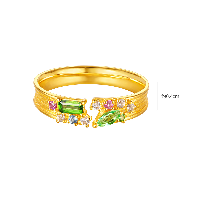 六福珠宝花满蹊光影金黄金戒指宝石实心石榴石彩宝戒指GJA0055DS赏春