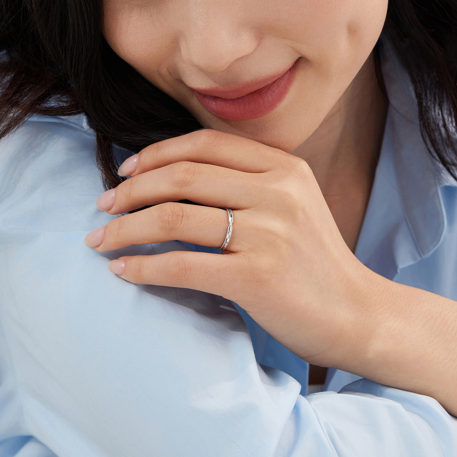 六福珠宝无限境地铂金戒指铂950简约白金实心戒指计价G07P0027DS