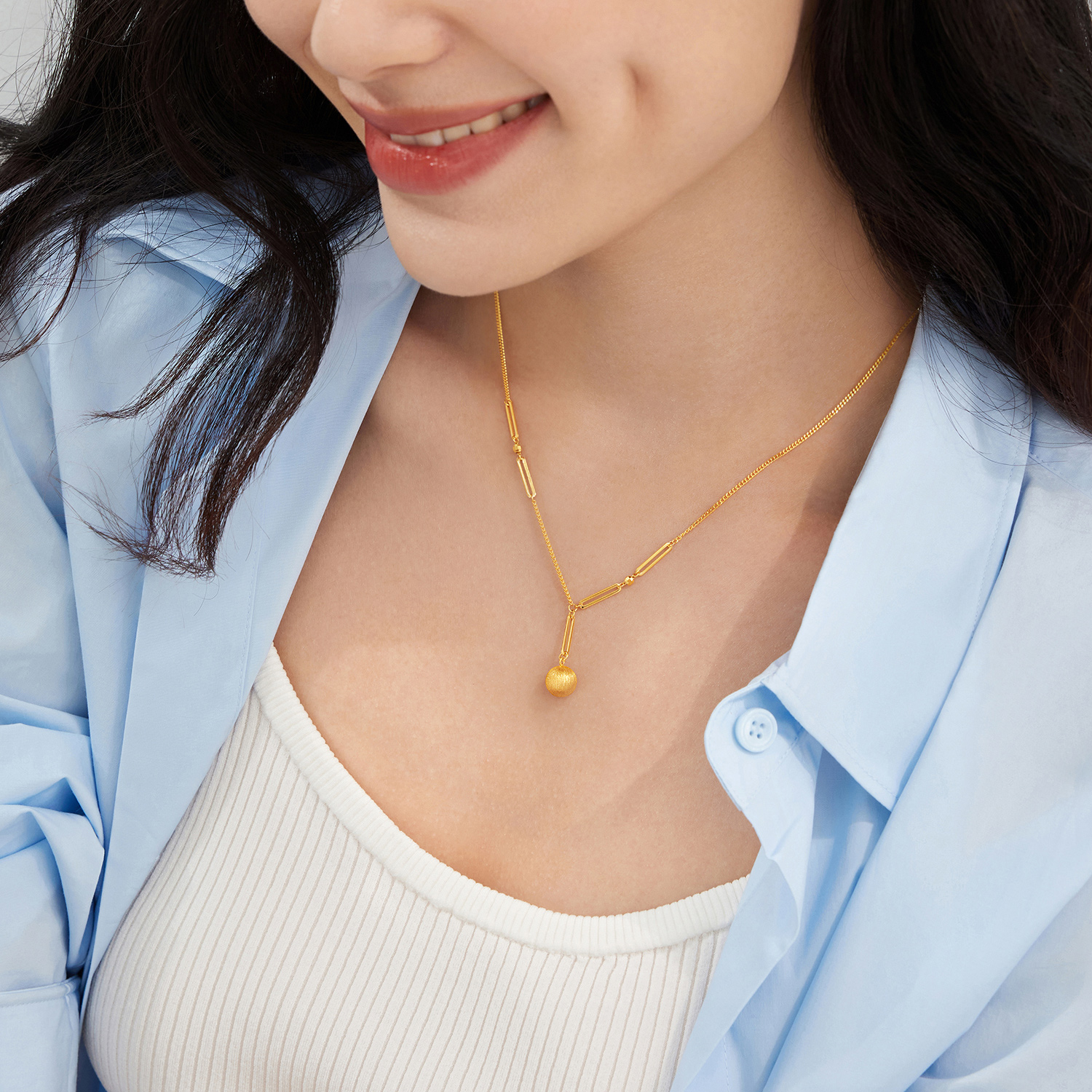 【店庆特惠】六福珠宝有球币应小金珠黄金项链女5G光影金套链计价L19TBGN0005