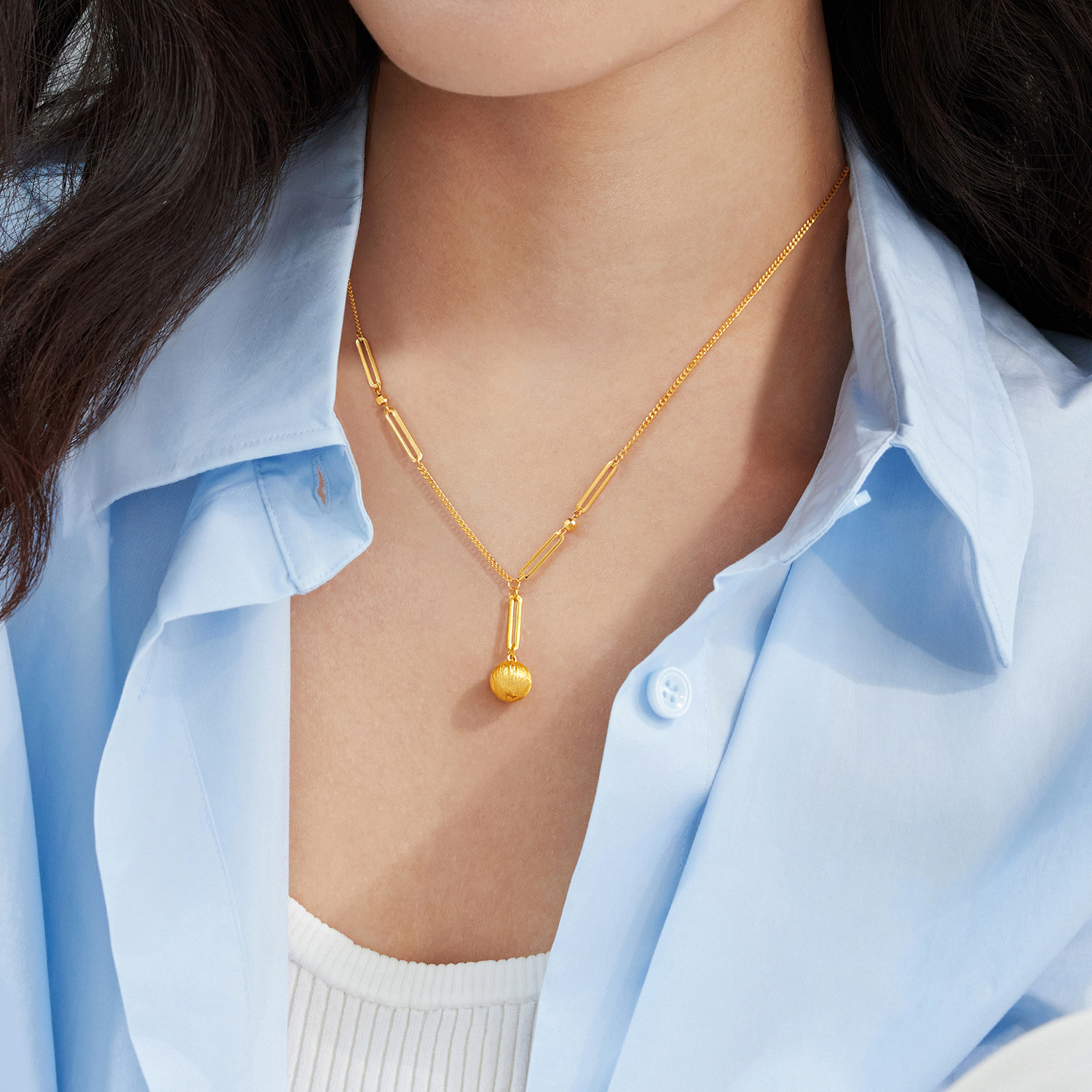 【店庆特惠】六福珠宝有球币应小金珠黄金项链女5G光影金套链计价L19TBGN0005