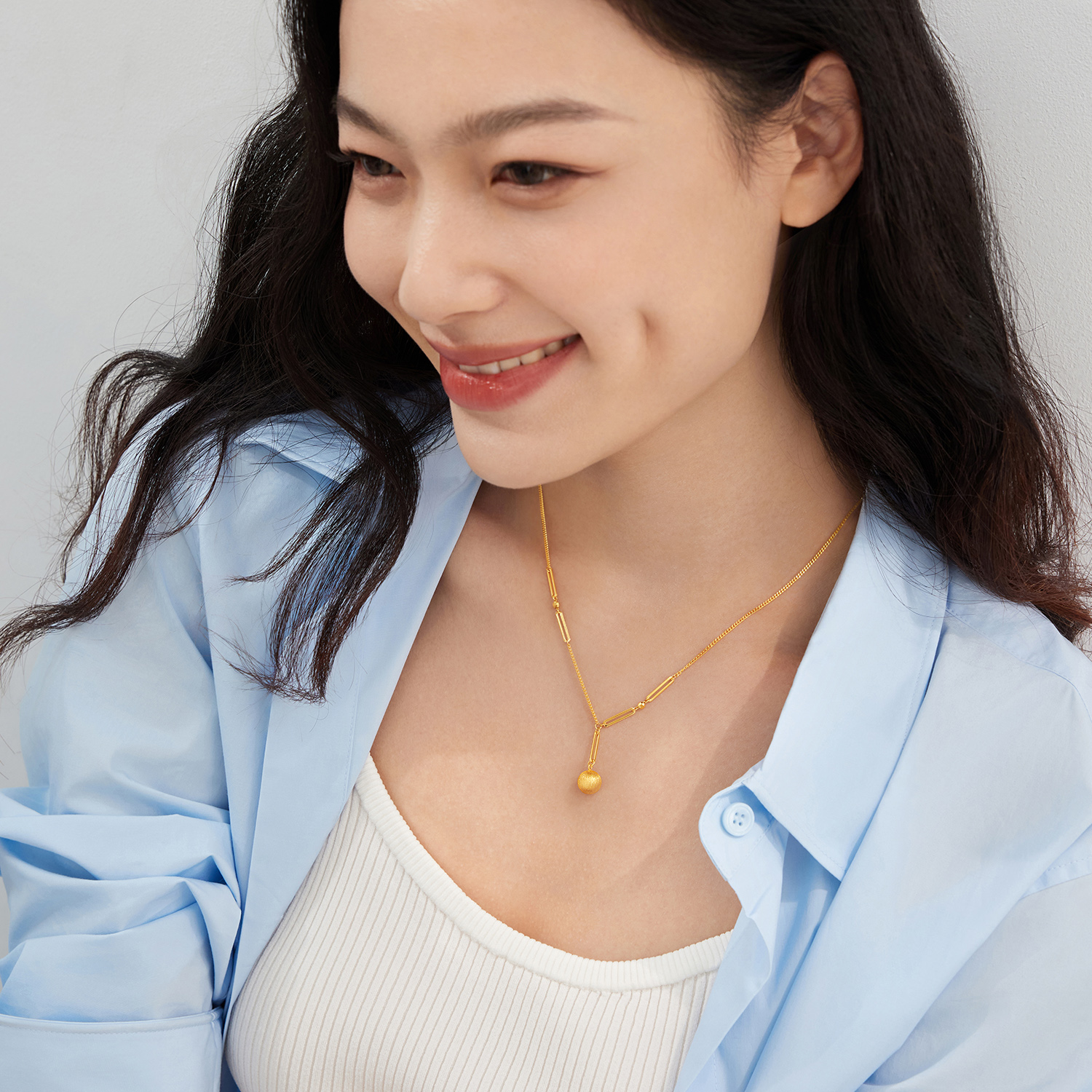 【店庆特惠】六福珠宝有球币应小金珠黄金项链女5G光影金套链计价L19TBGN0005