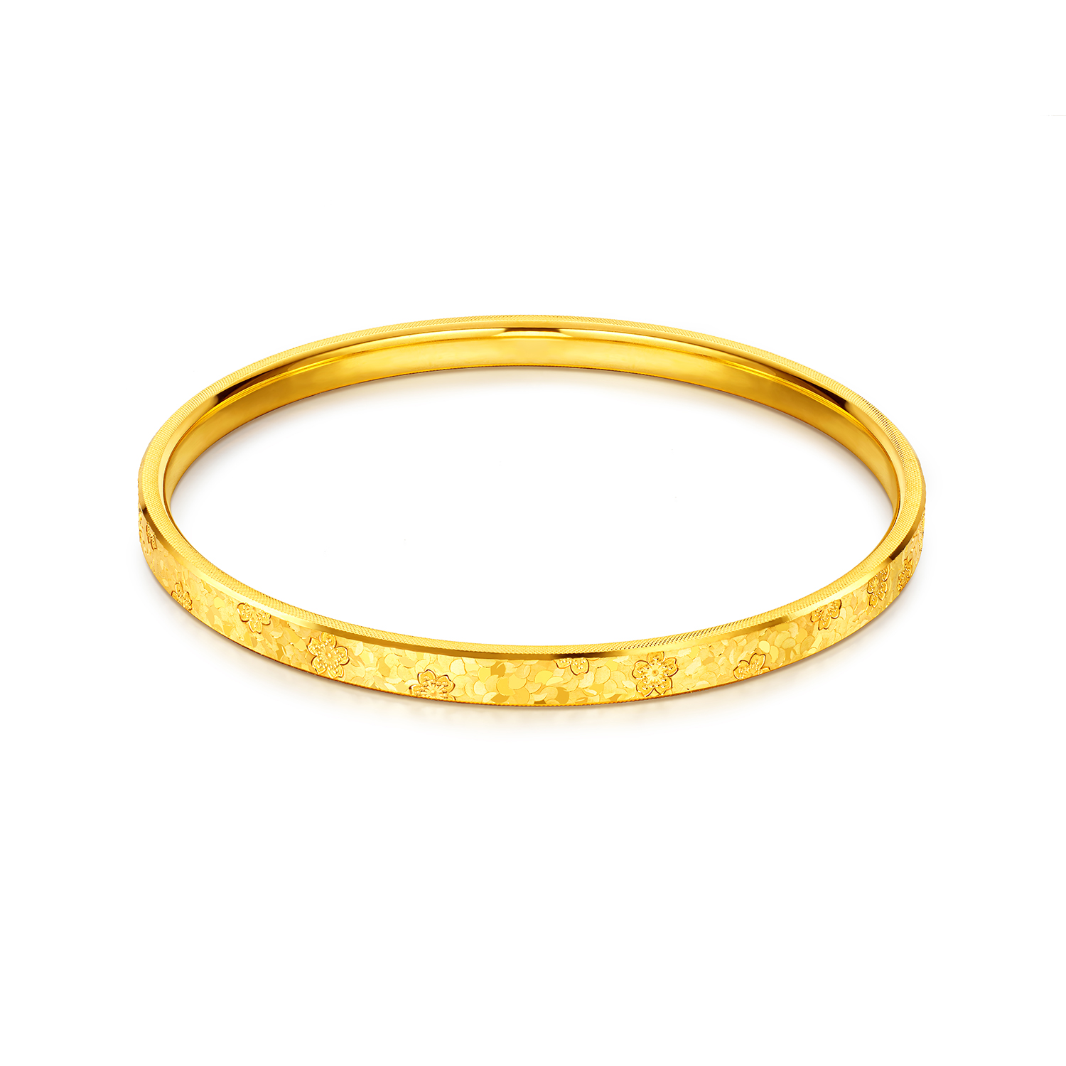 六福珠宝碎碎冰樱花黄金手镯女时尚5D硬金镯子首饰计价F63G0114DS新品10