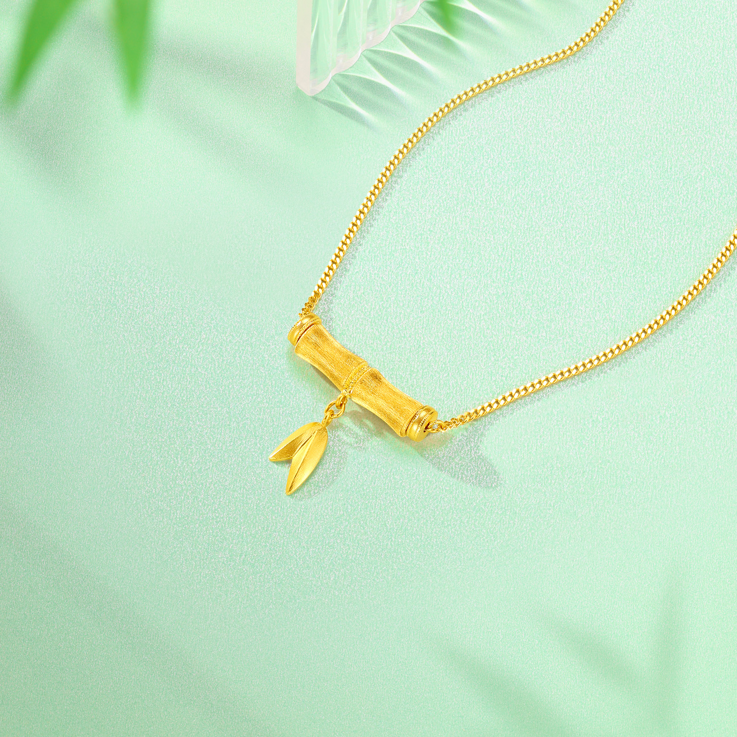 六福珠宝福满传家东方竹韵黄金项链手工拉丝足金竹节计价033808na