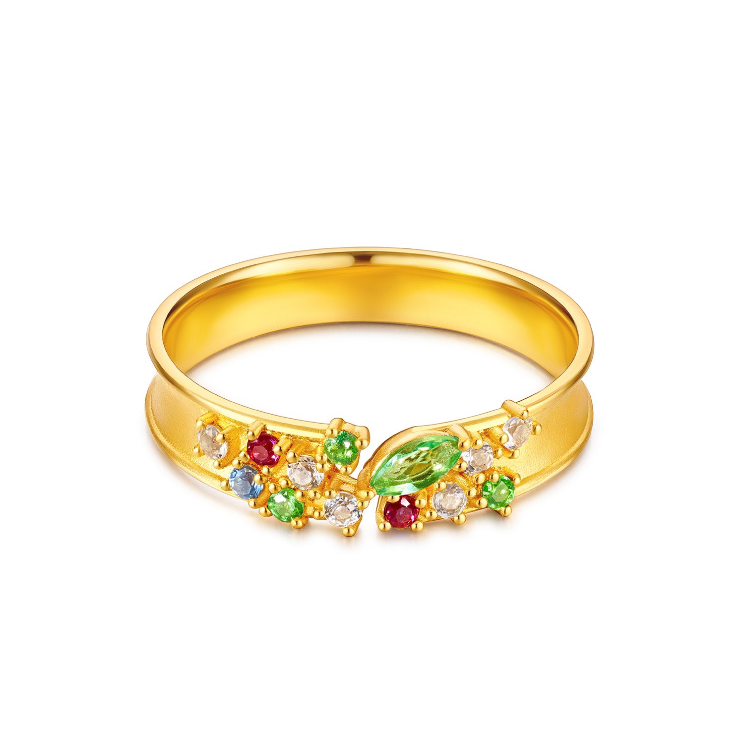 六福珠宝花满蹊光影金黄金戒指实心石榴石彩色宝石首饰GJA0052DS玩趣赏春