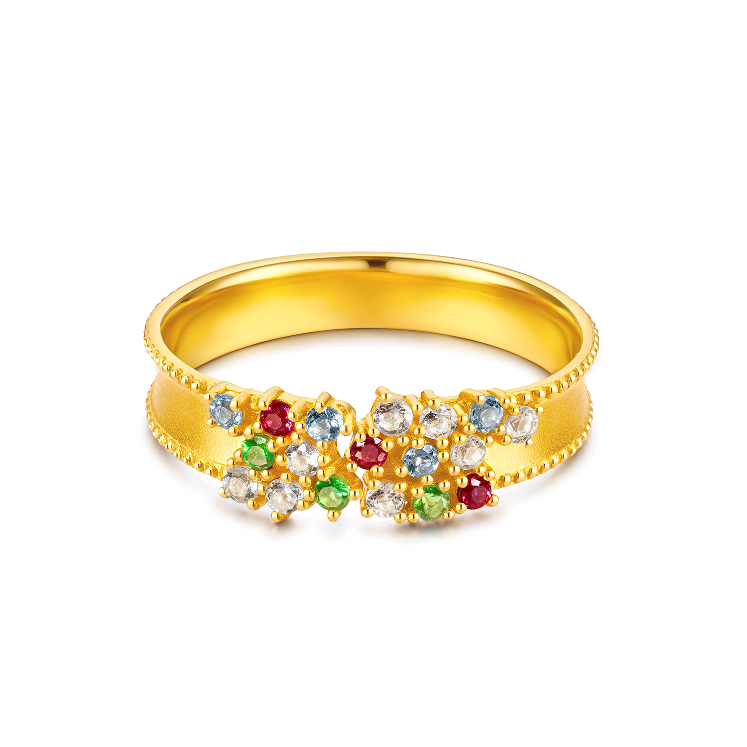 六福珠宝花满蹊光影金黄金戒指实心石榴石彩色宝石戒指GJA0053DS赏春