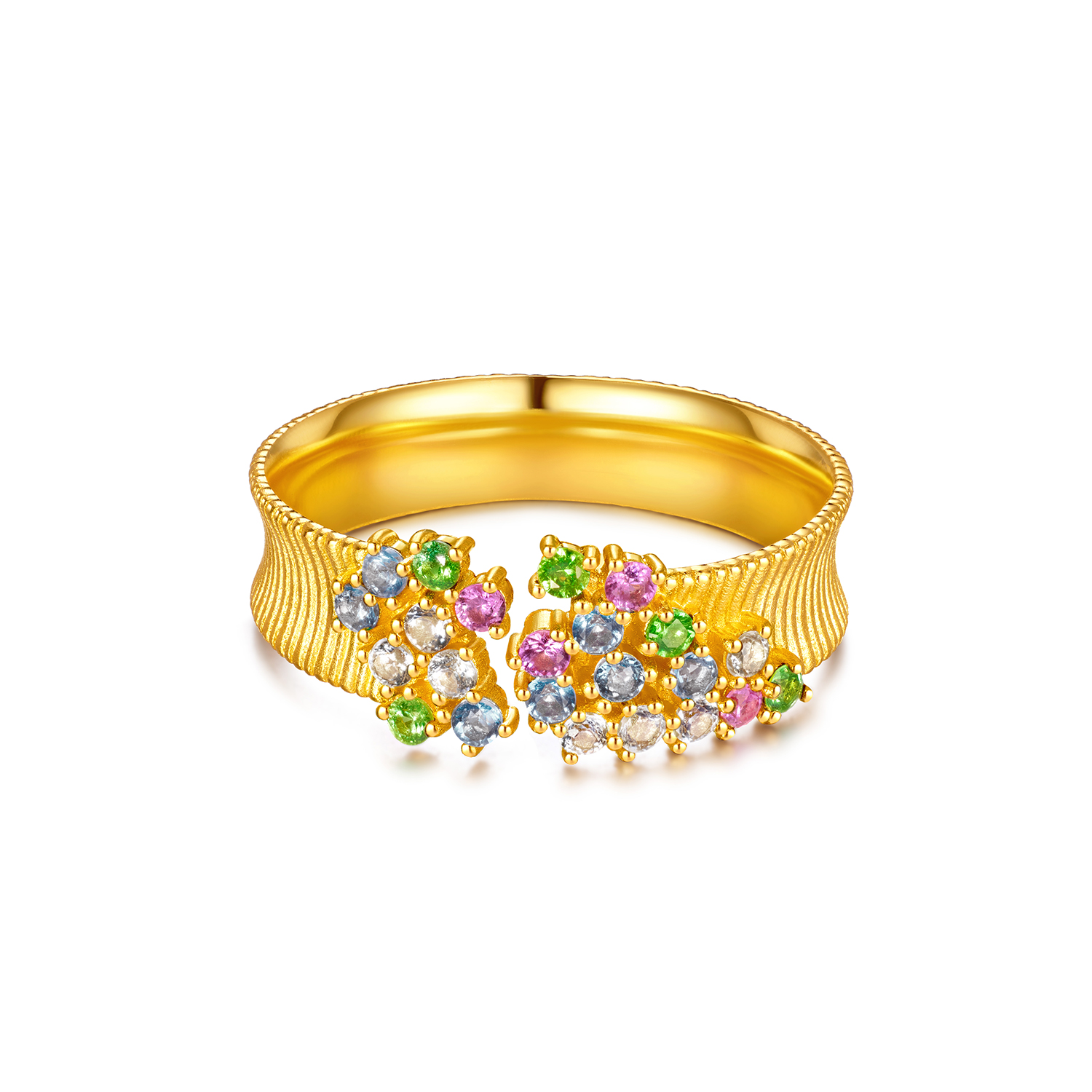 六福珠宝花满蹊光影金黄金戒指宝石实心石榴石彩宝戒指GJA0054DS玩趣赏春