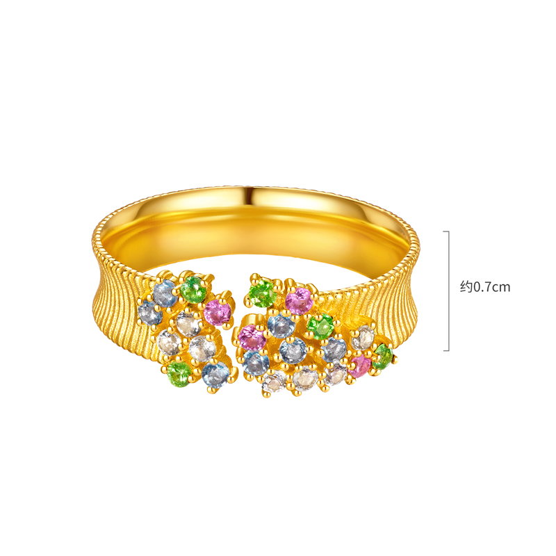 六福珠宝花满蹊光影金黄金戒指宝石实心石榴石彩宝戒指GJA0054DS玩趣赏春