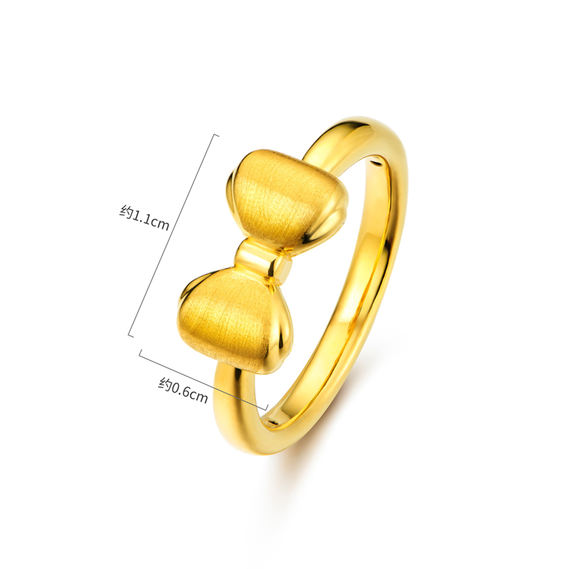 六福珠宝蝴蝶结黄金戒指女款优雅拉丝5D硬金首饰送礼物L25A0001DS