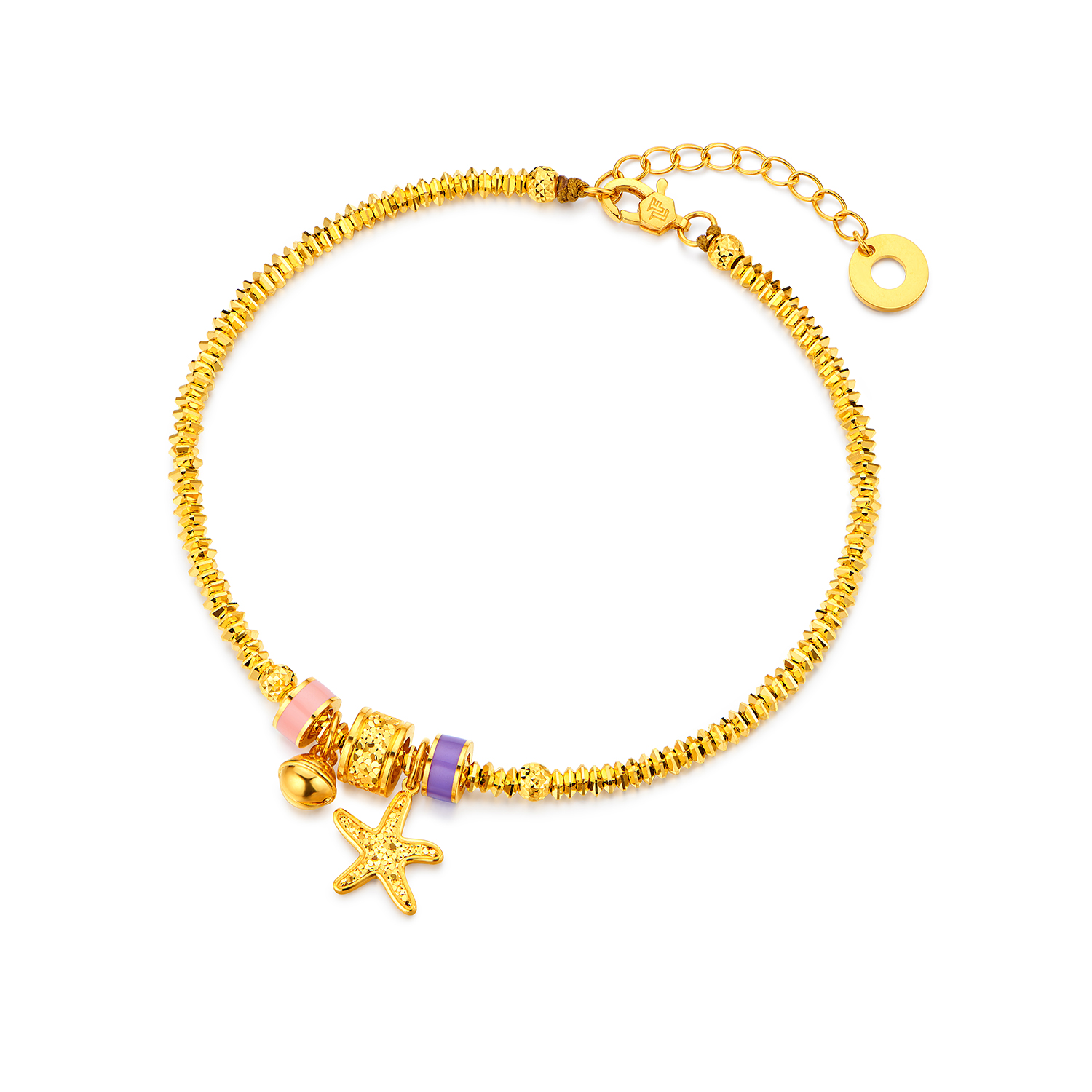 六福珠宝光影金海星黄金手链女鎏彩碎碎冰筒珠手串计价034636ba