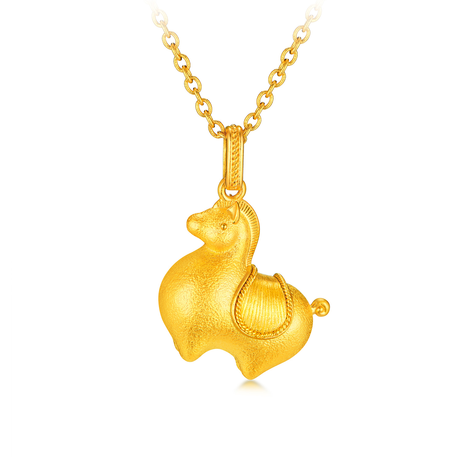 六福珠宝唐宫夜宴联名唐彩墩墩马黄金项链生肖金吊坠计价034560NA【1V1直播看货】