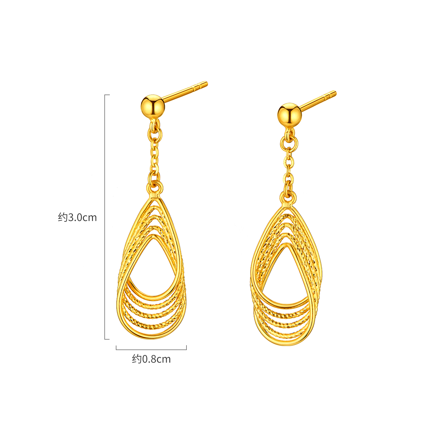 【店庆特惠】六福珠宝光影金幻影水滴黄金耳钉耳环足金耳坠耳饰计价GJG0200DS