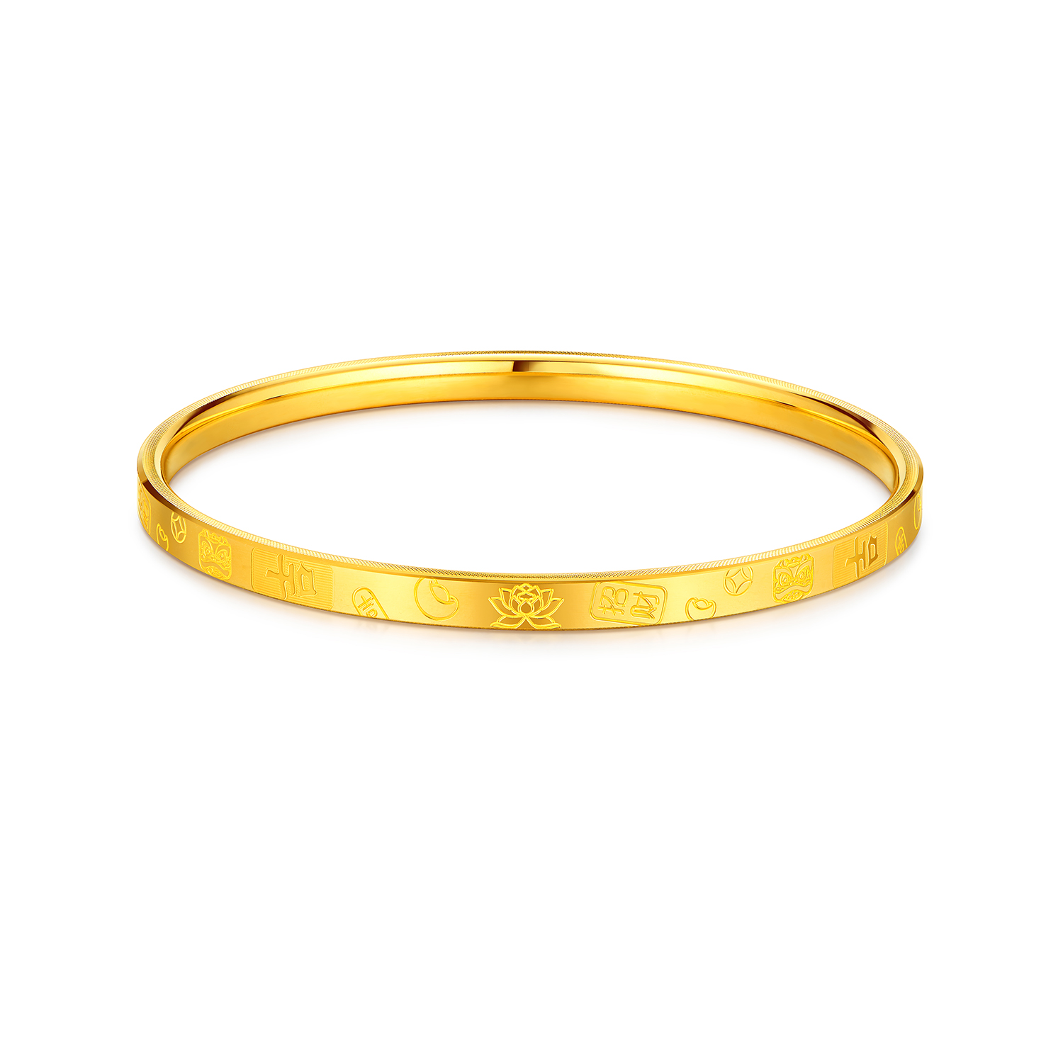 六福珠宝吉言金黄金手镯女款5D硬金镯子首饰送礼物计价F63G0112DS