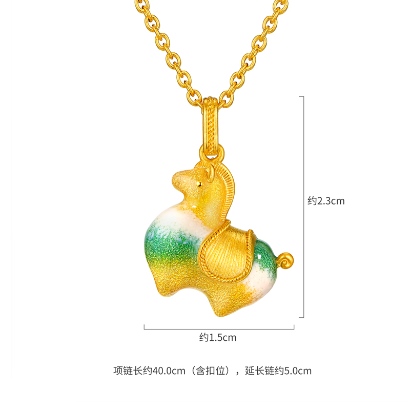 六福珠宝唐宫夜宴联名唐彩墩墩马古法黄金项链女款计价034562NA【1V1直播看货】