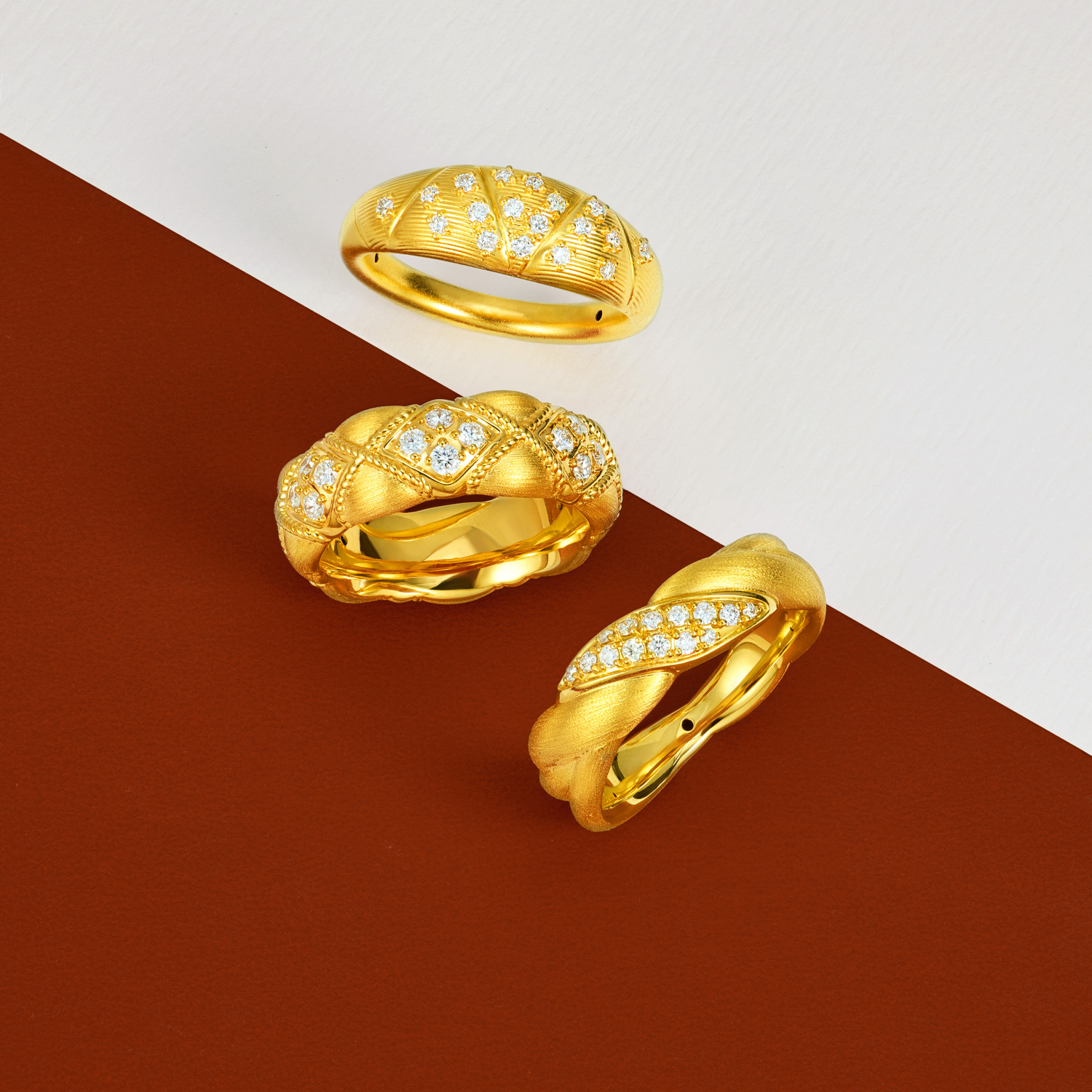 六福珠宝满天星黄金戒指女款宽面5D硬金钻石戒指首饰GDA0032DS