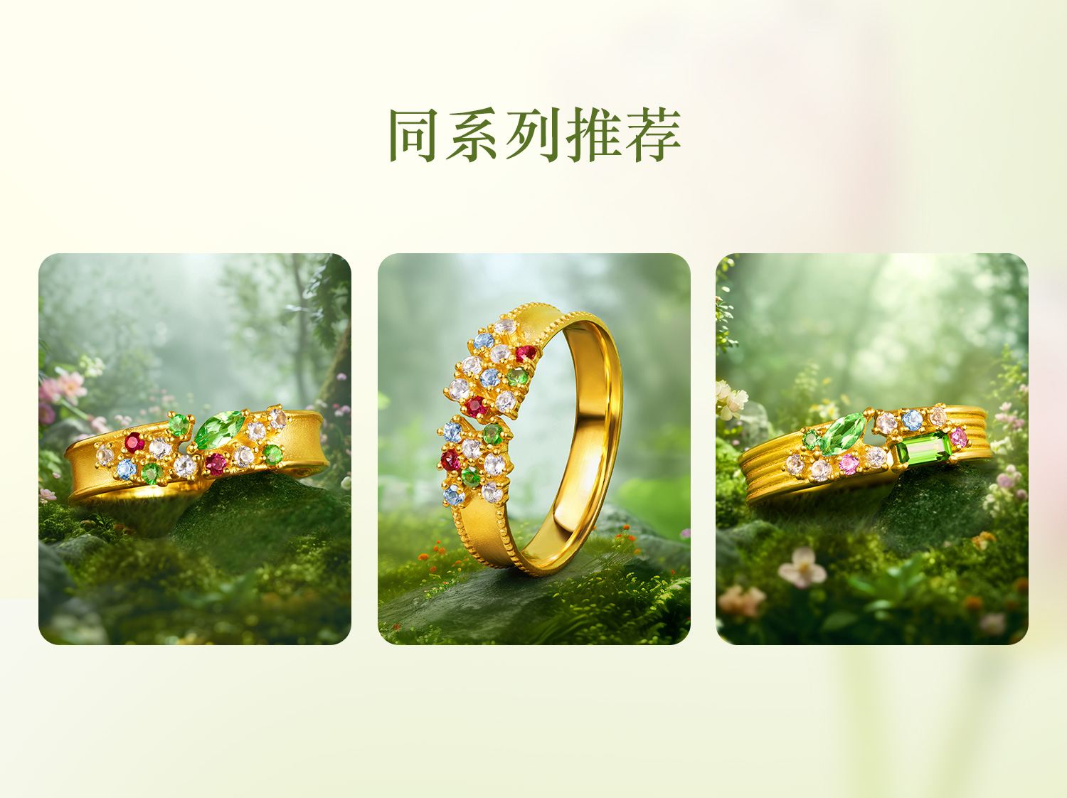 六福珠宝花满蹊光影金黄金戒指宝石实心石榴石彩宝戒指GJA0054DS玩趣赏春