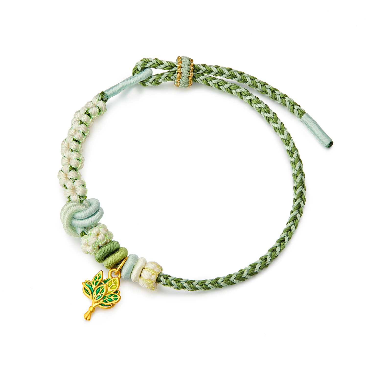 六福珠宝柚子叶黄金吊坠女款鎏彩5D硬金挂件手绳礼物A01A0037DS