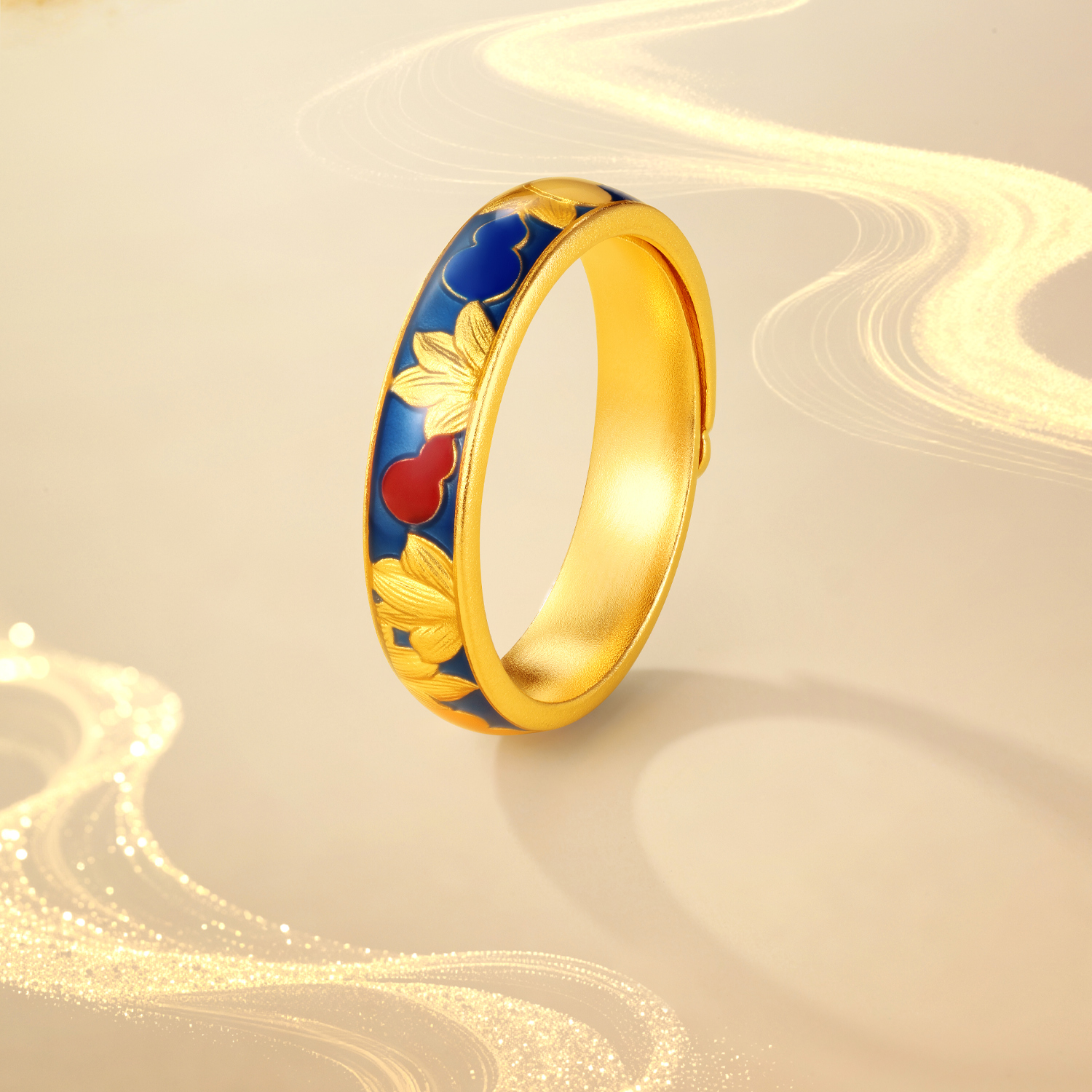 六福珠宝福禄葫芦黄金戒指男女款实心情侣对戒足金计价F63G0120DS