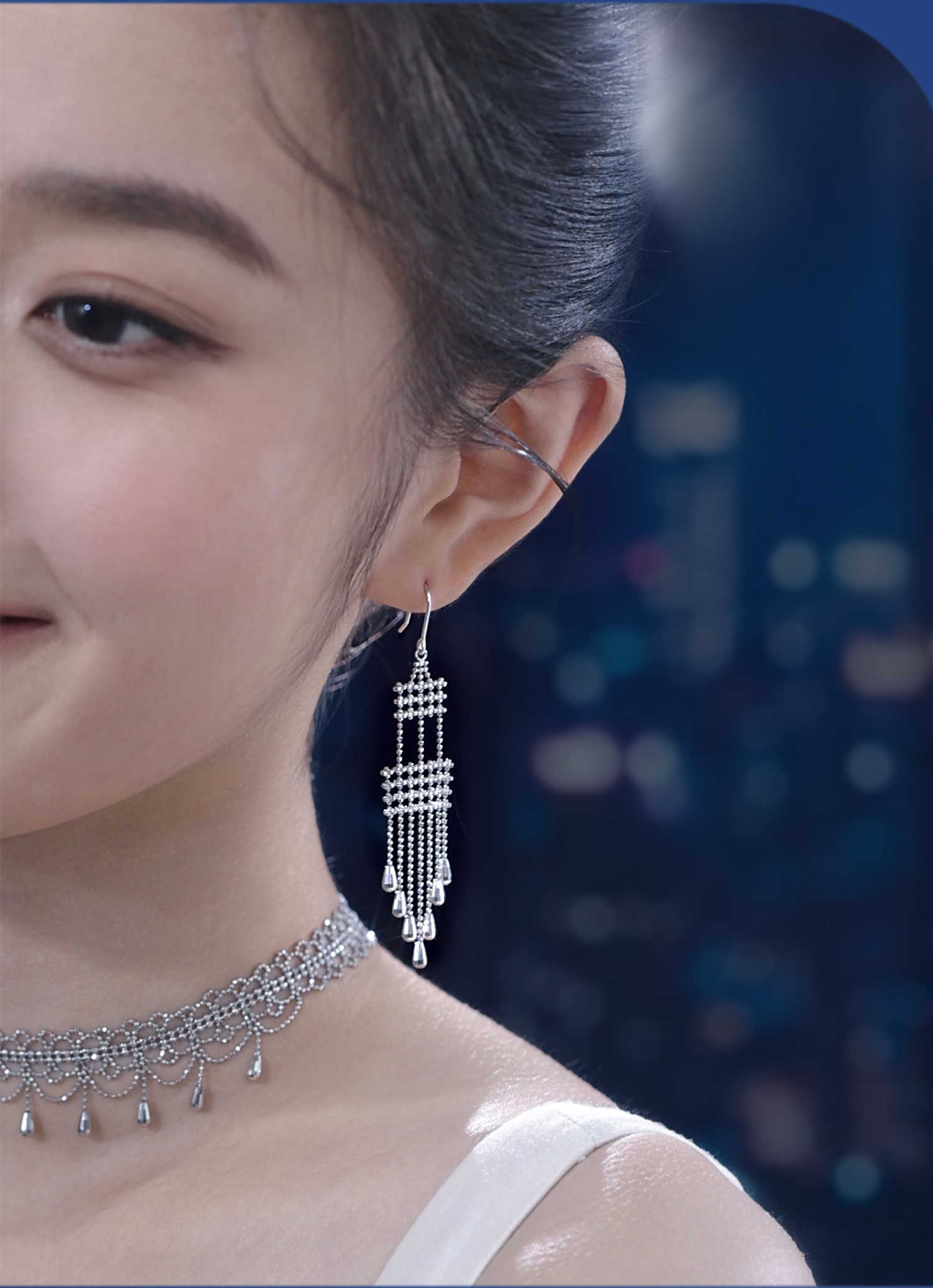 六福珠宝蕾丝风铃铂金耳环铂950女流苏白金水滴耳饰计价GJP0012DS