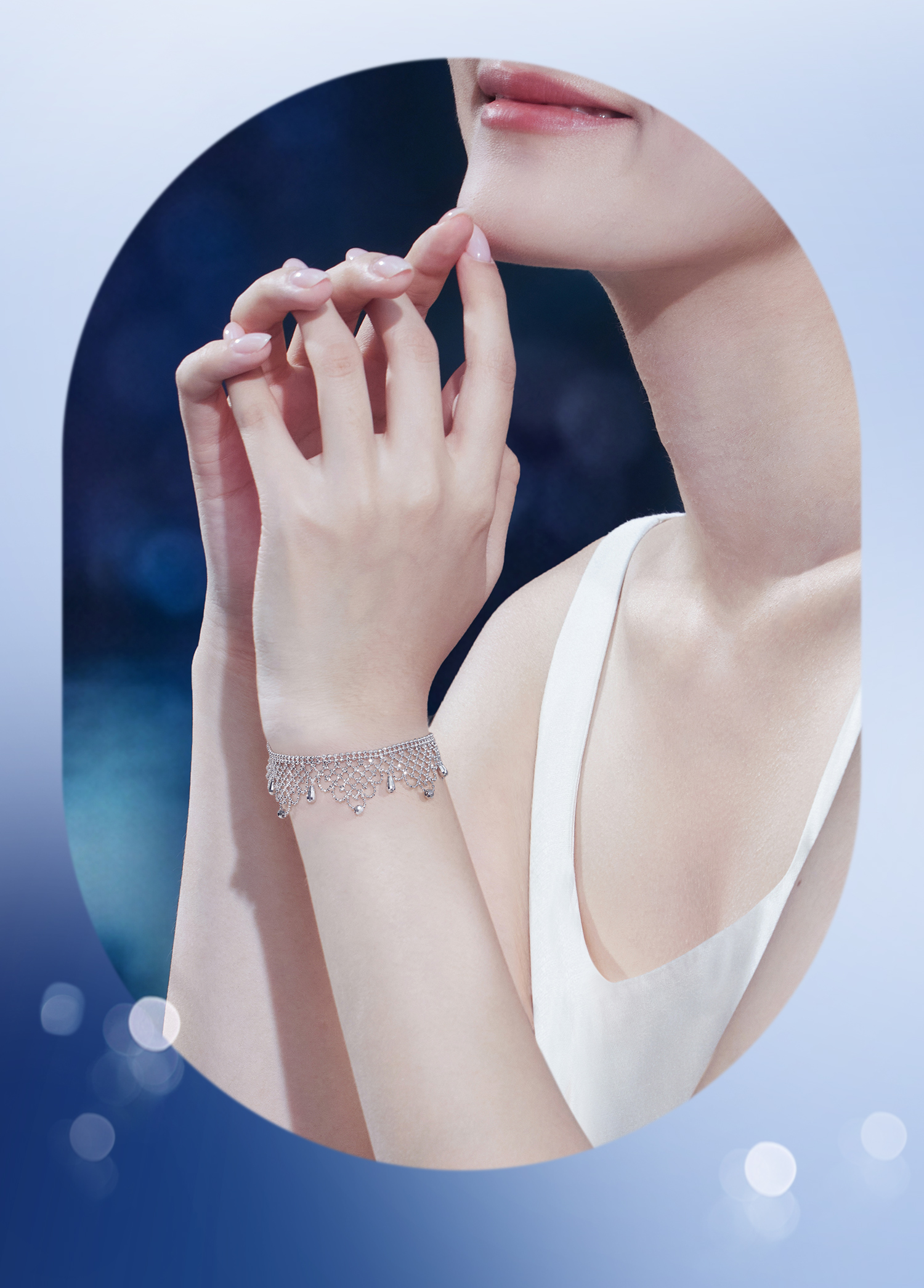 六福珠宝蕾丝花漫铂金手链铂950女镂空网纹白金水滴计价GJP0020DS【1V1直播看货】