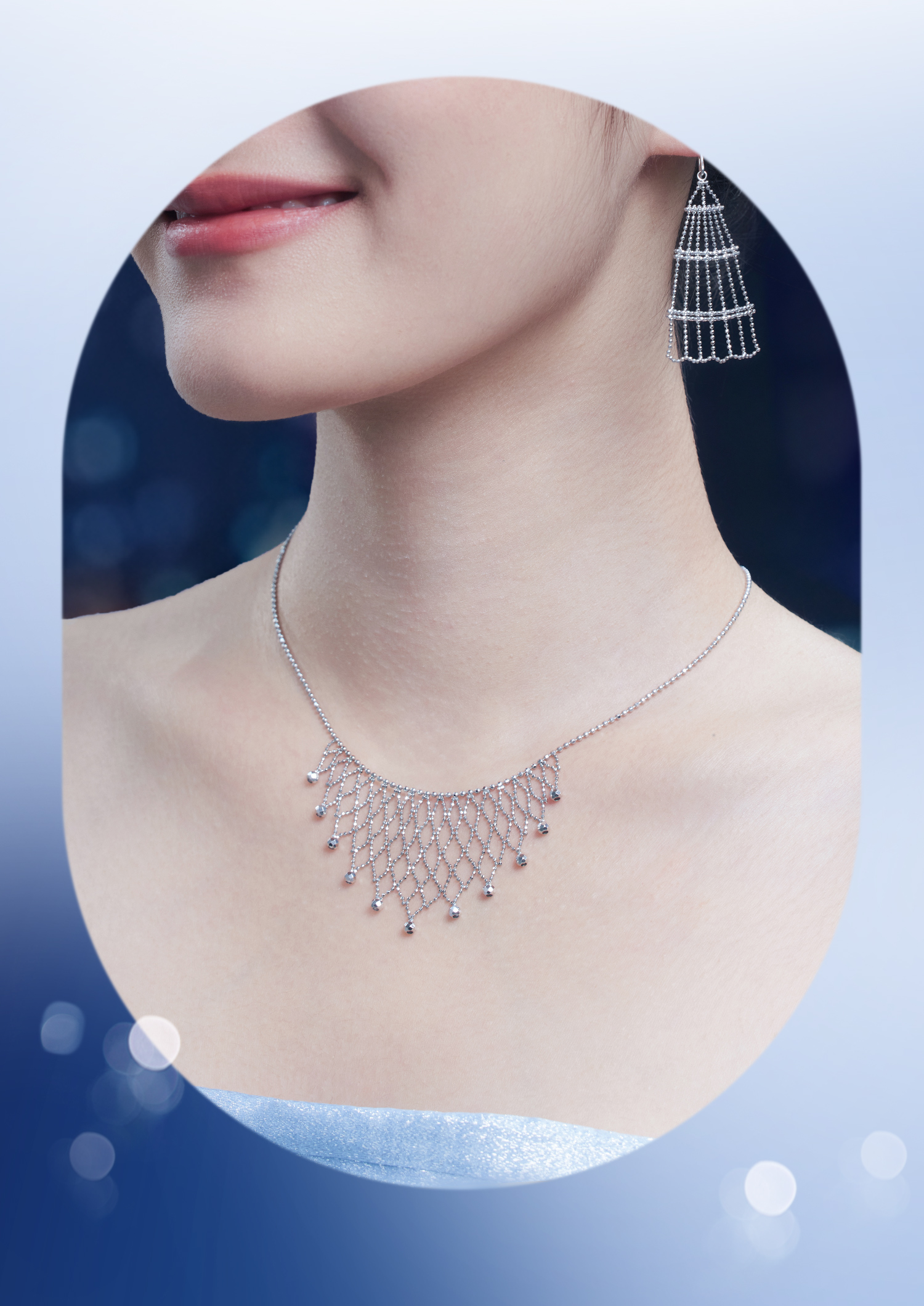 六福珠宝蕾丝星河铂金项链铂950女白金蹦迪珠锁骨链计价GJP0016DS