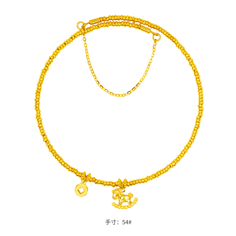 【天天爱上新-预售定金多退少补-工费5折】六福珠宝马上富足足金手镯035017AA