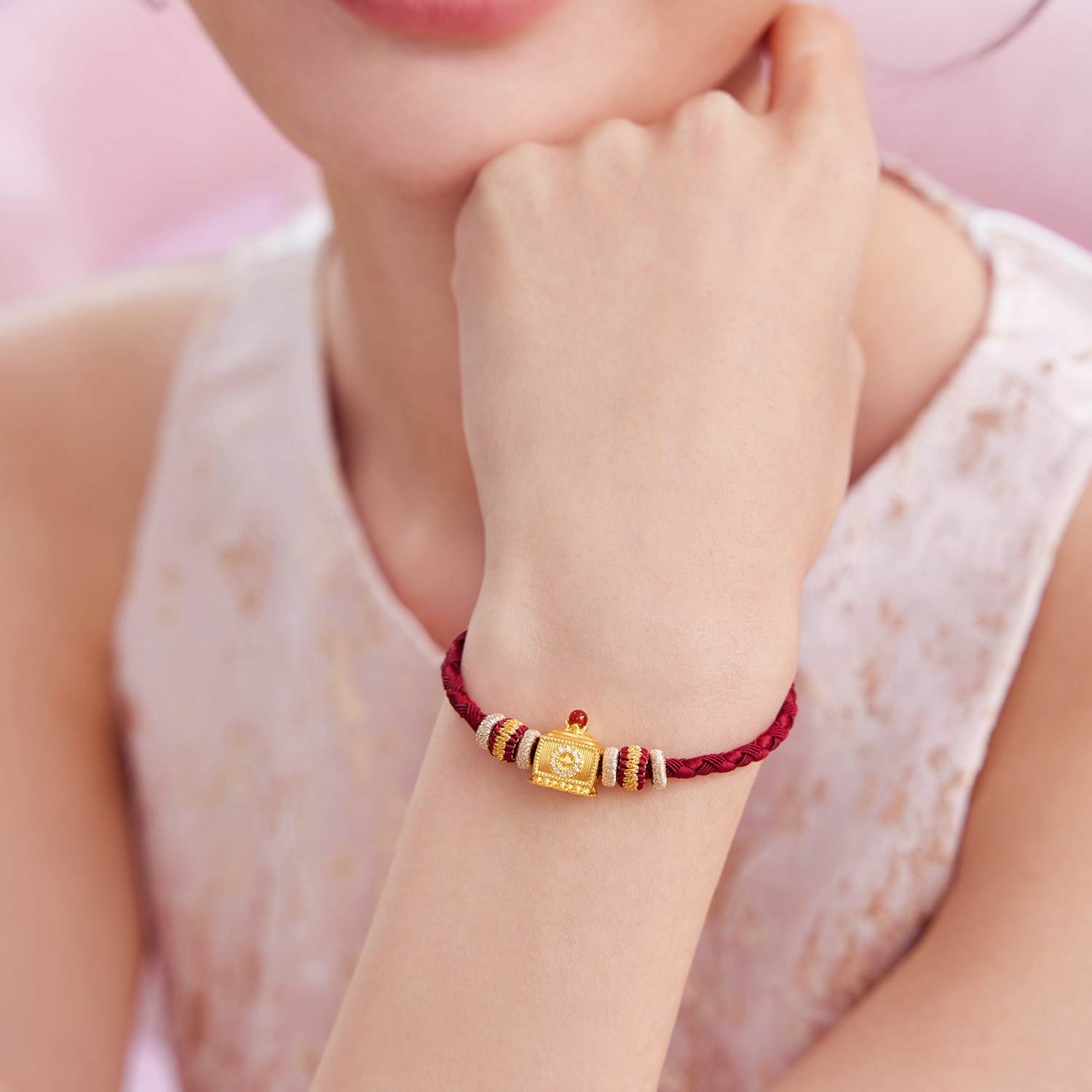 六福珠宝唐宫夜宴联名唐小珠黄金转运珠手链钻石DIY配件032419PA【1V1直播看货】