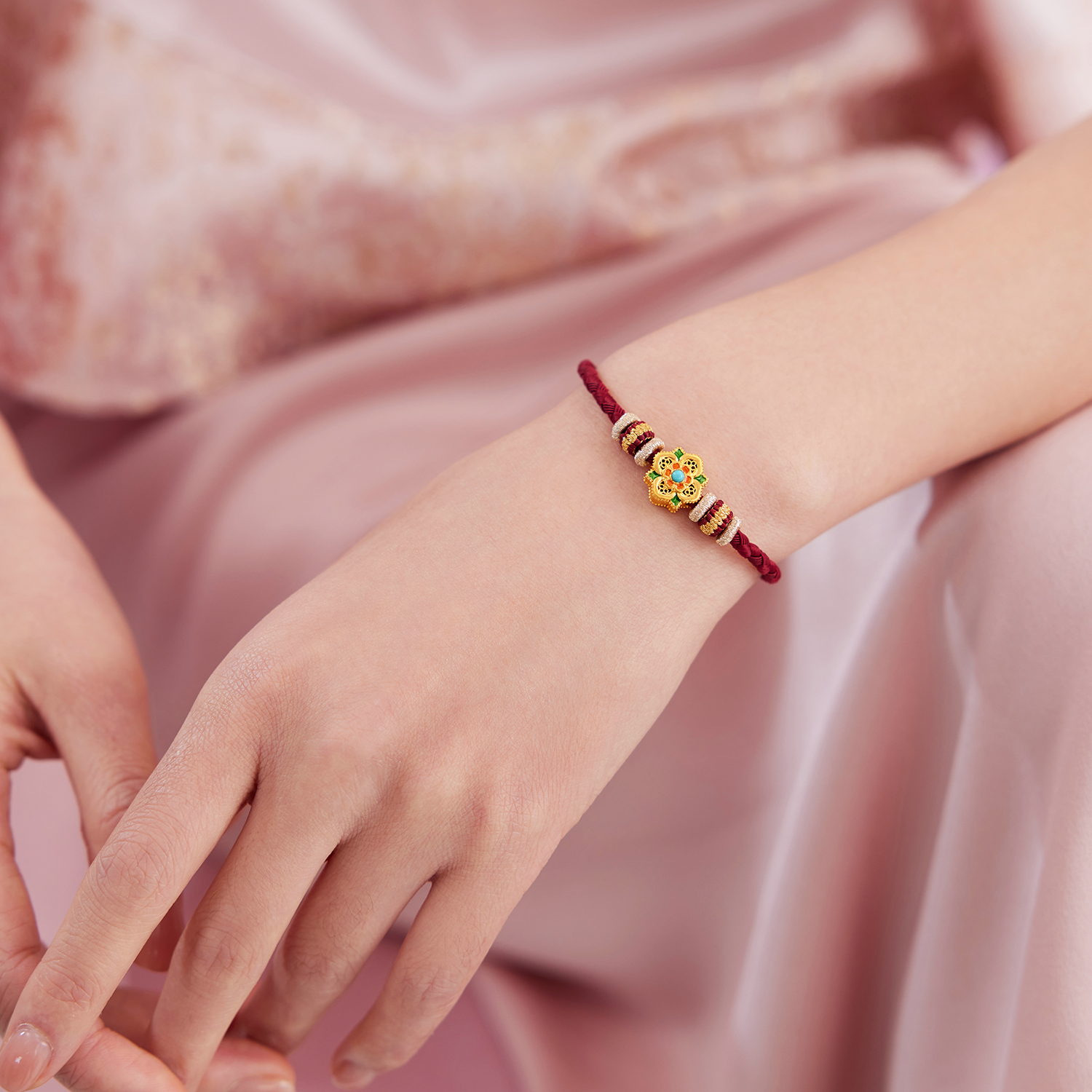 六福珠宝唐宫夜宴联名唐小珠黄金转运珠手链钻石DIY配件032419PA【1V1直播看货】