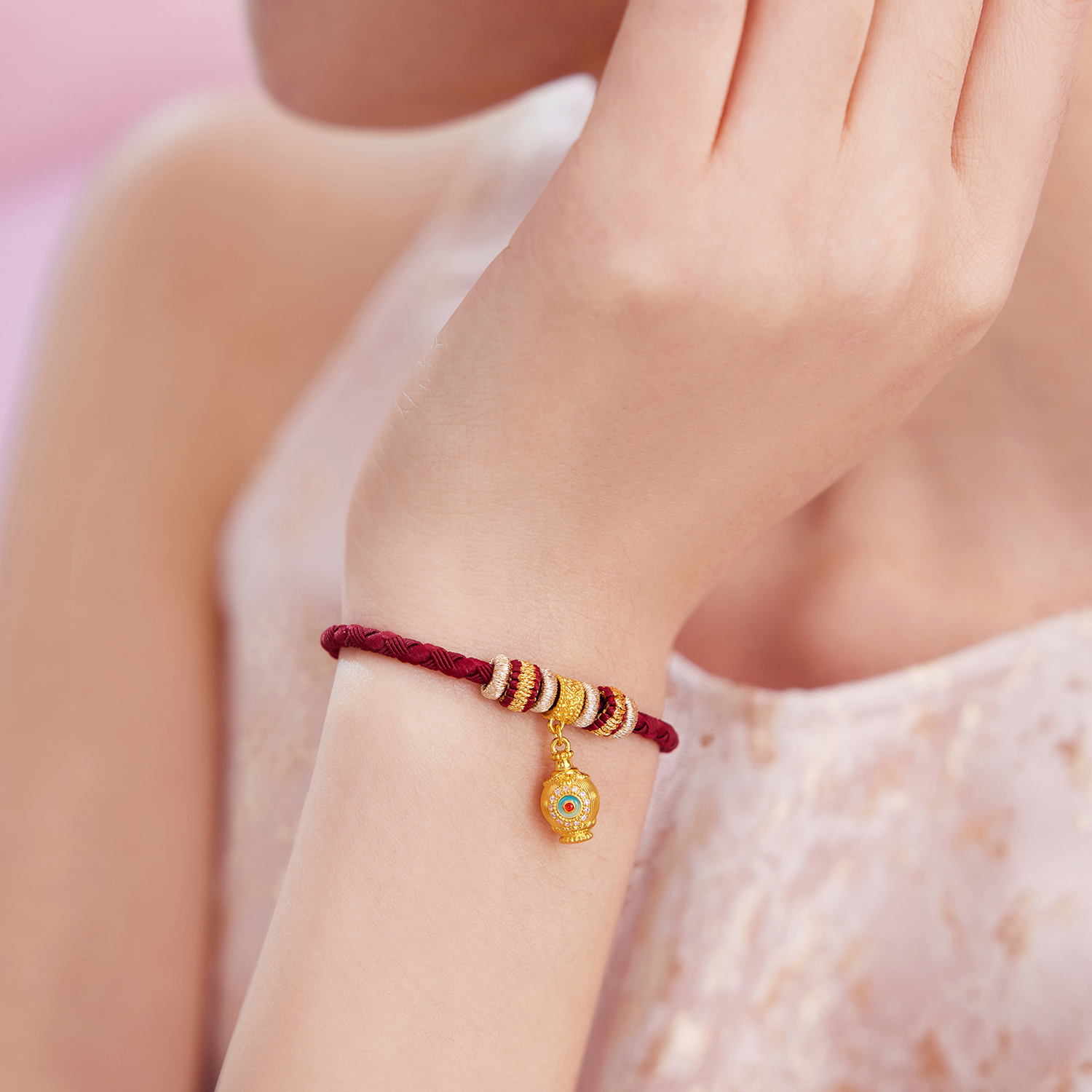 六福珠宝唐宫夜宴联名唐小珠黄金转运珠手链钻石DIY配件032419PA【1V1直播看货】