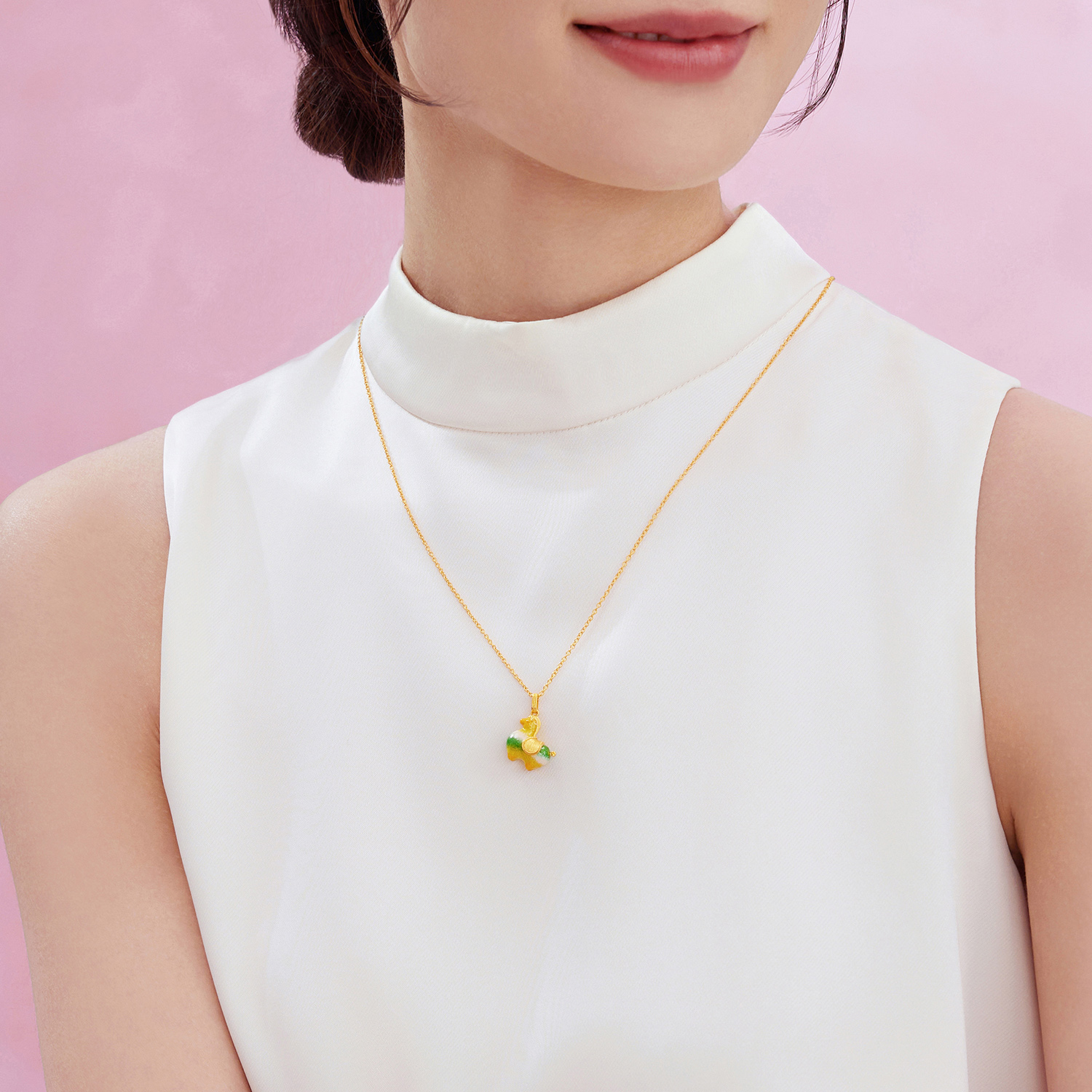 六福珠宝唐宫夜宴联名唐彩墩墩马古法黄金项链女款计价034562NA【1V1直播看货】