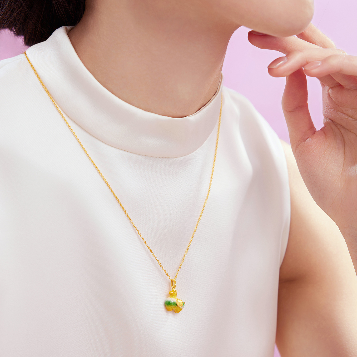 六福珠宝唐宫夜宴联名唐彩墩墩马古法黄金项链女款计价034562NA【1V1直播看货】