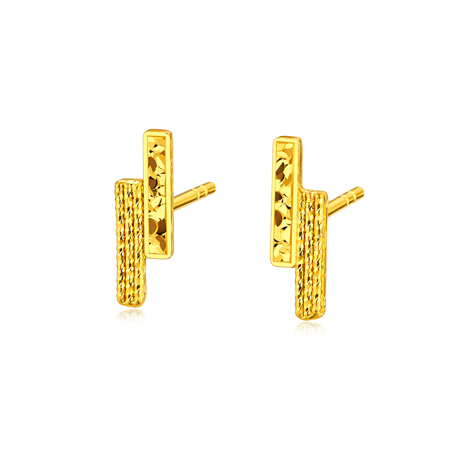 六福珠宝光影金小金条黄金耳钉耳环女5G碎碎冰耳饰计价GJG0217DS热销新品