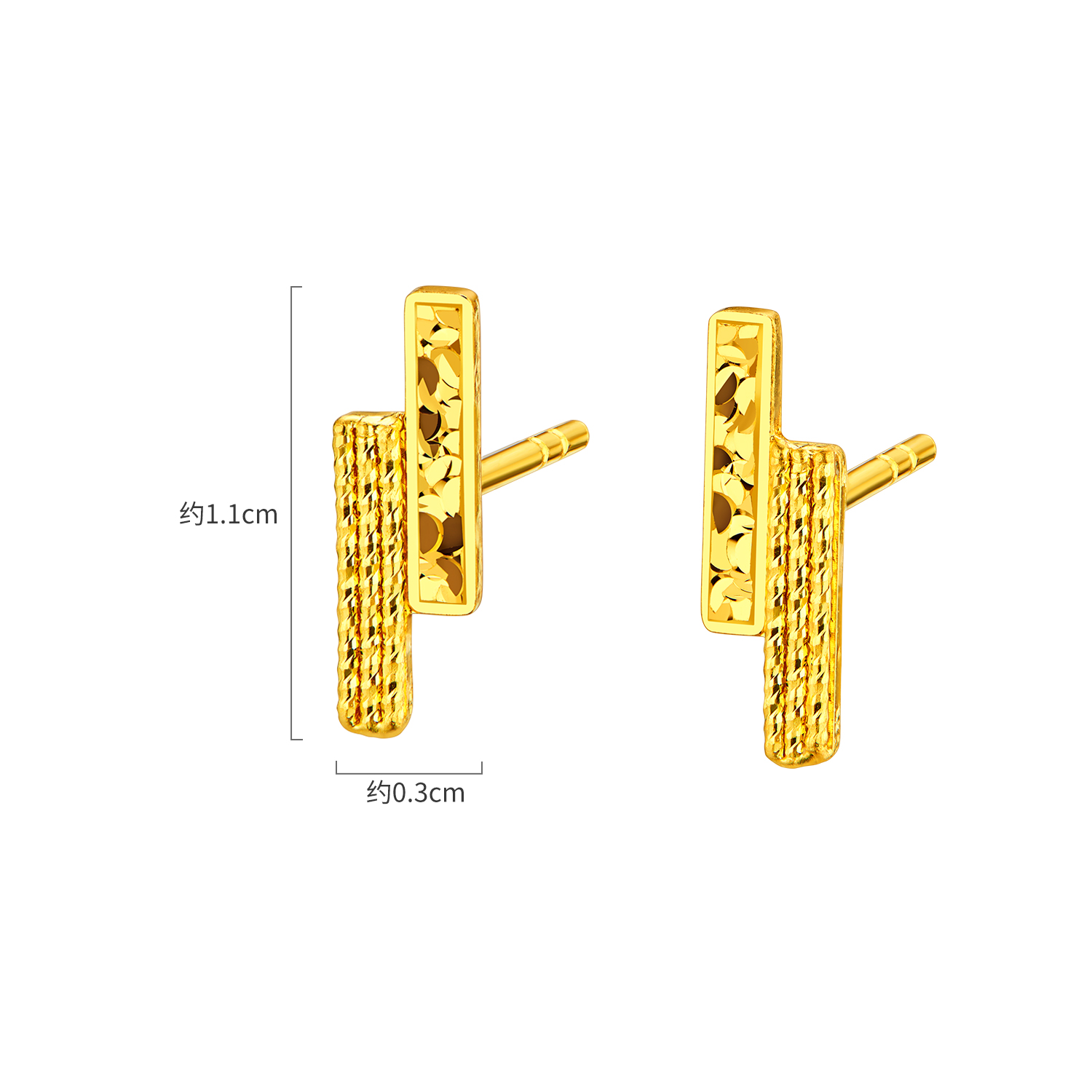 六福珠宝光影金小金条黄金耳钉耳环女5G碎碎冰耳饰计价GJG0217DS热销新品