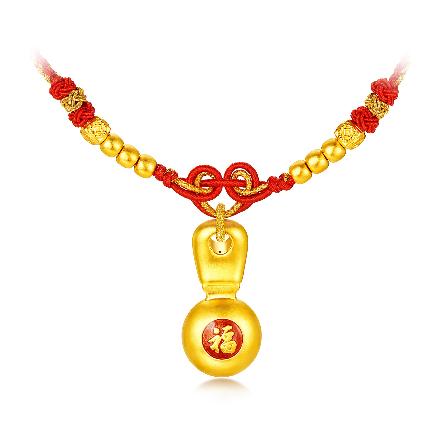 【店庆特惠】六福珠宝金勺子黄金项链宝宝儿童鎏彩满月金饰送礼计价L11G0003DS【视频看货】