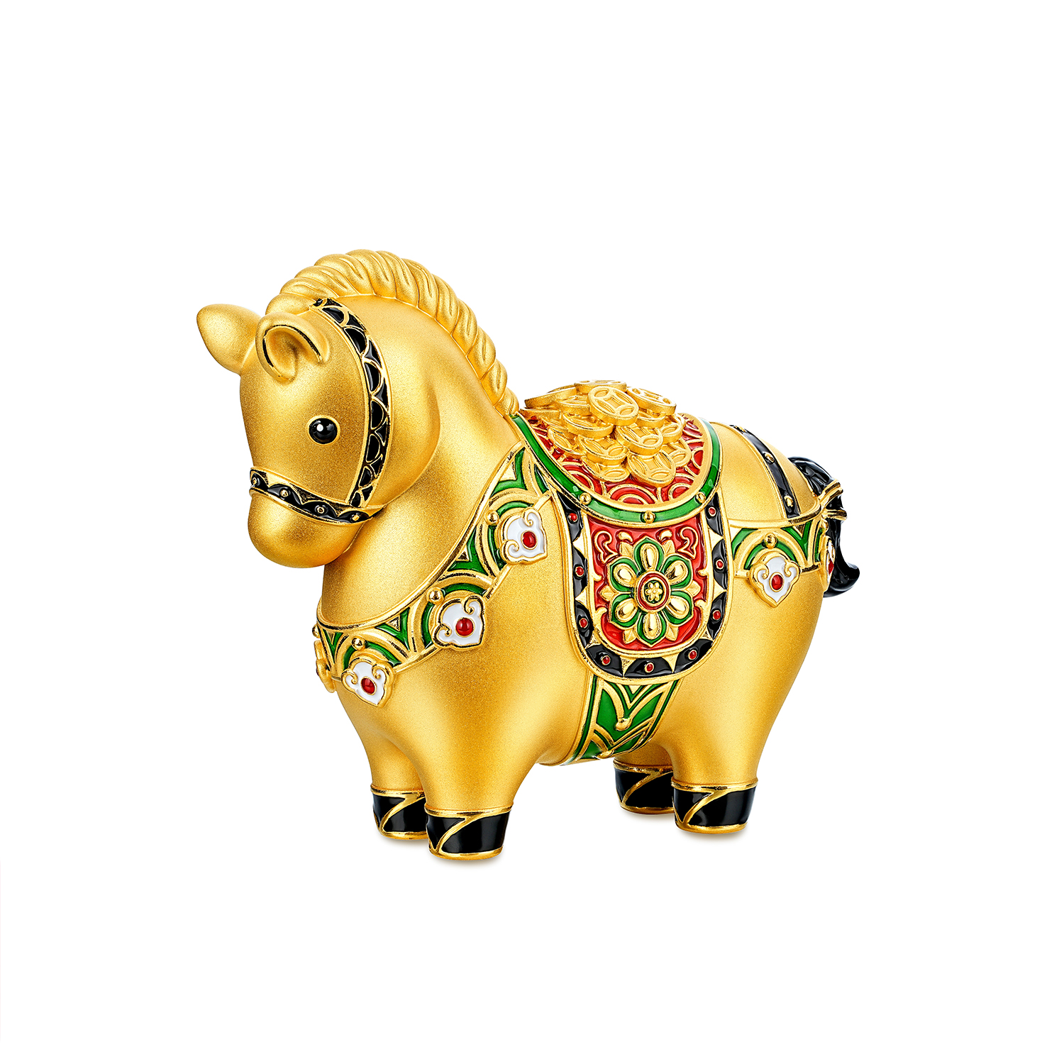 六福珠宝唐宫夜宴联名马上缘满运财墩墩马生肖实体黄金摆件DH0660