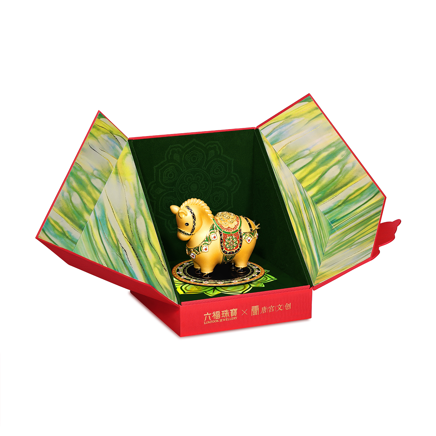 六福珠宝唐宫夜宴联名马上缘满运财墩墩马生肖实体黄金摆件DH0660