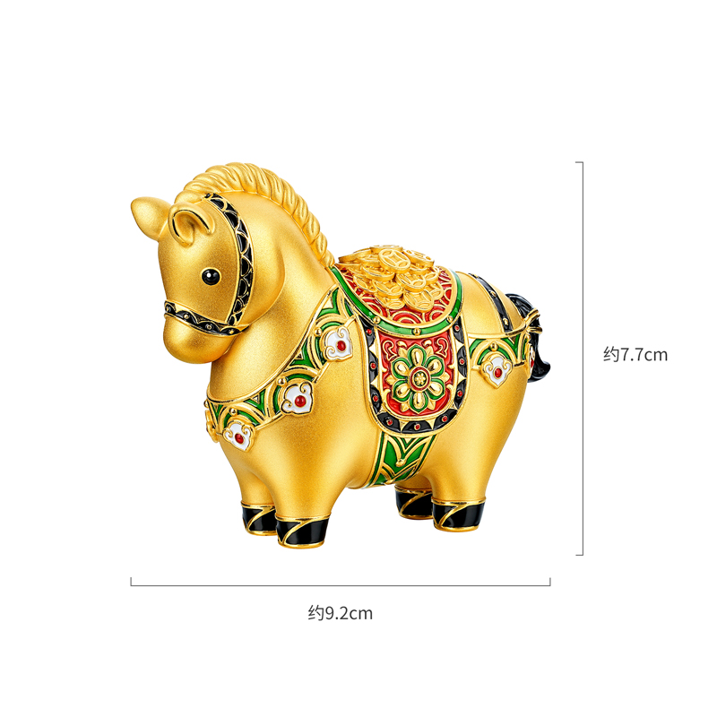 六福珠宝唐宫夜宴联名马上缘满运财墩墩马生肖实体黄金摆件DH0660
