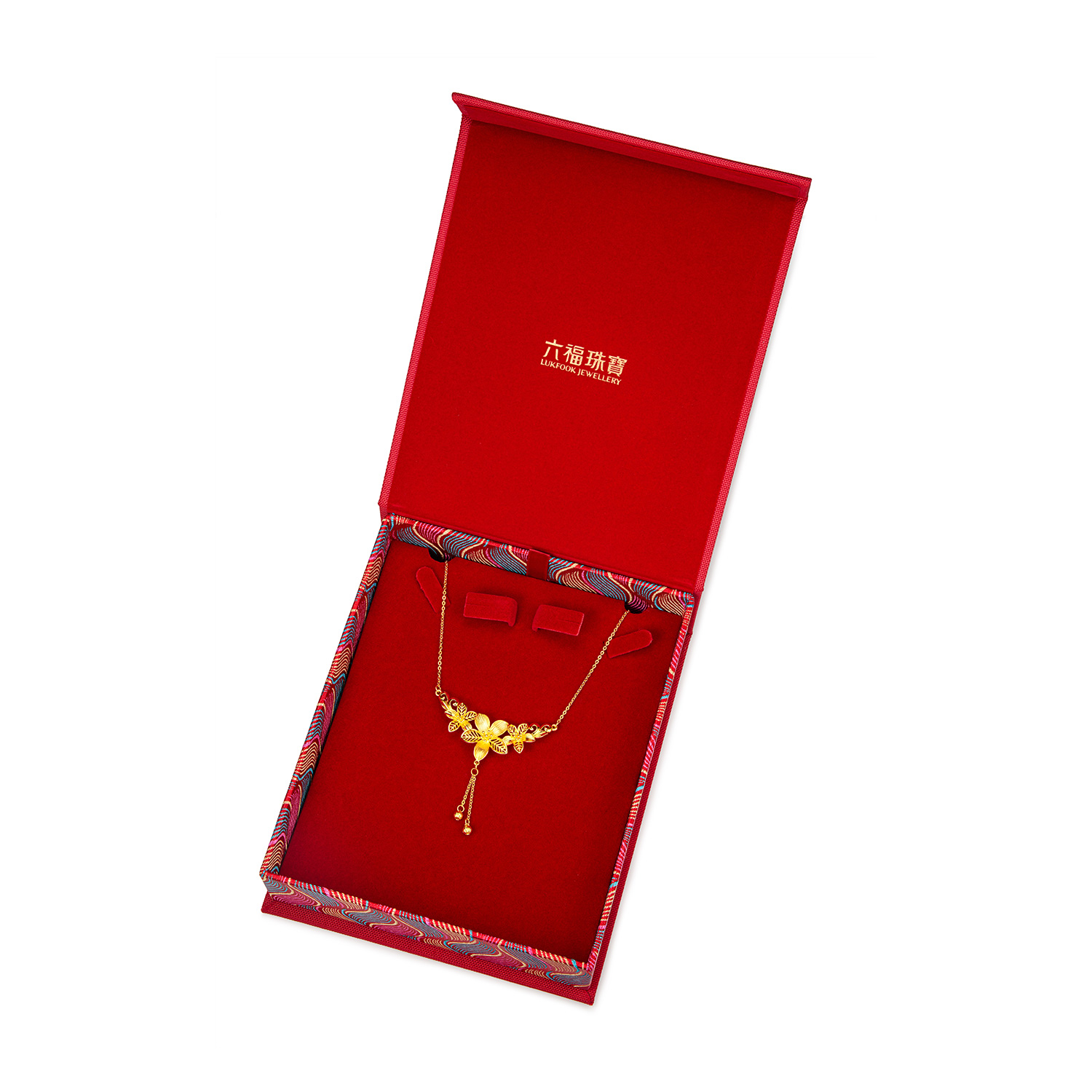 六福珠宝花开并蒂黄金项链海棠花结婚三金首饰婚嫁计价A03G0001DS