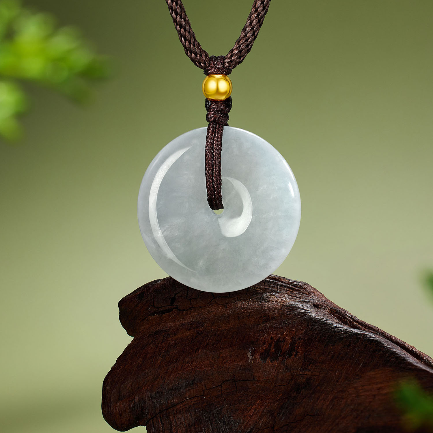 六福珠宝平安扣翡翠吊坠女日常黄金小金珠翡翠玉坠项绳L29J0001DS新品31