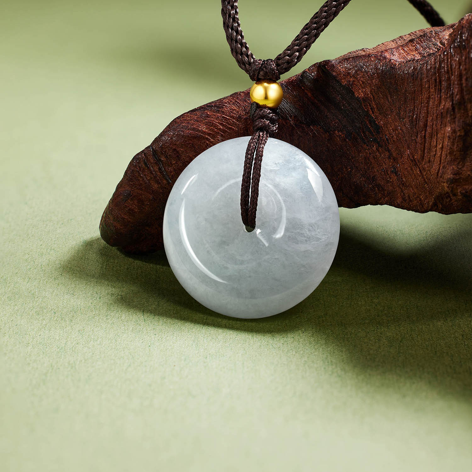 六福珠宝平安扣翡翠吊坠女日常黄金小金珠翡翠玉坠项绳L29J0001DS新品31