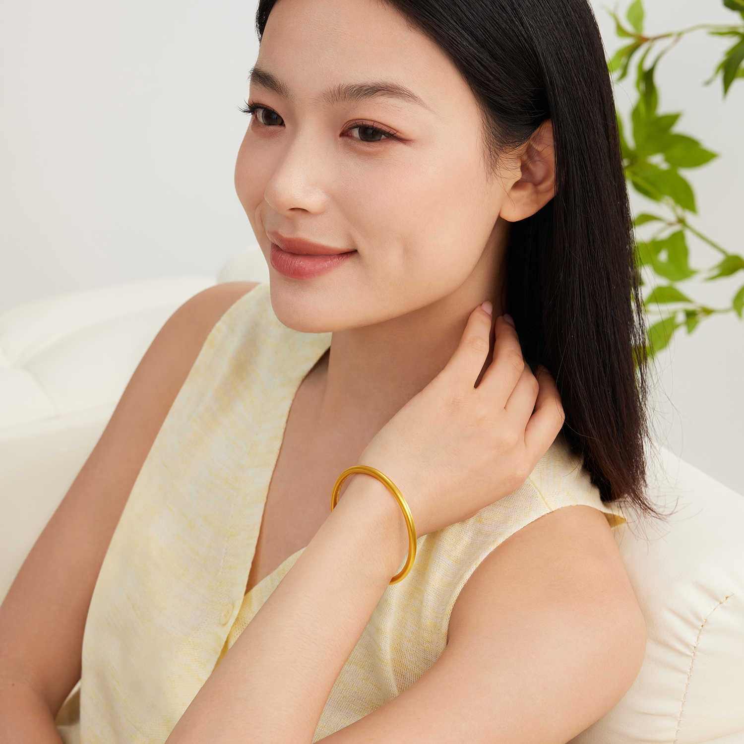 六福珠宝福满传家古法黄金手镯宽版窄版实心素圈镯子计价G01G0002DS【1V1直播看货】