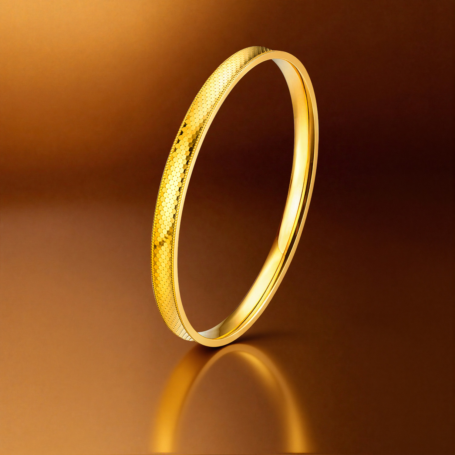 六福珠宝光影金5G黄金手镯女款车花足金圆镯子首饰计价004965AA【联系客服补货】【1V1直播看货】