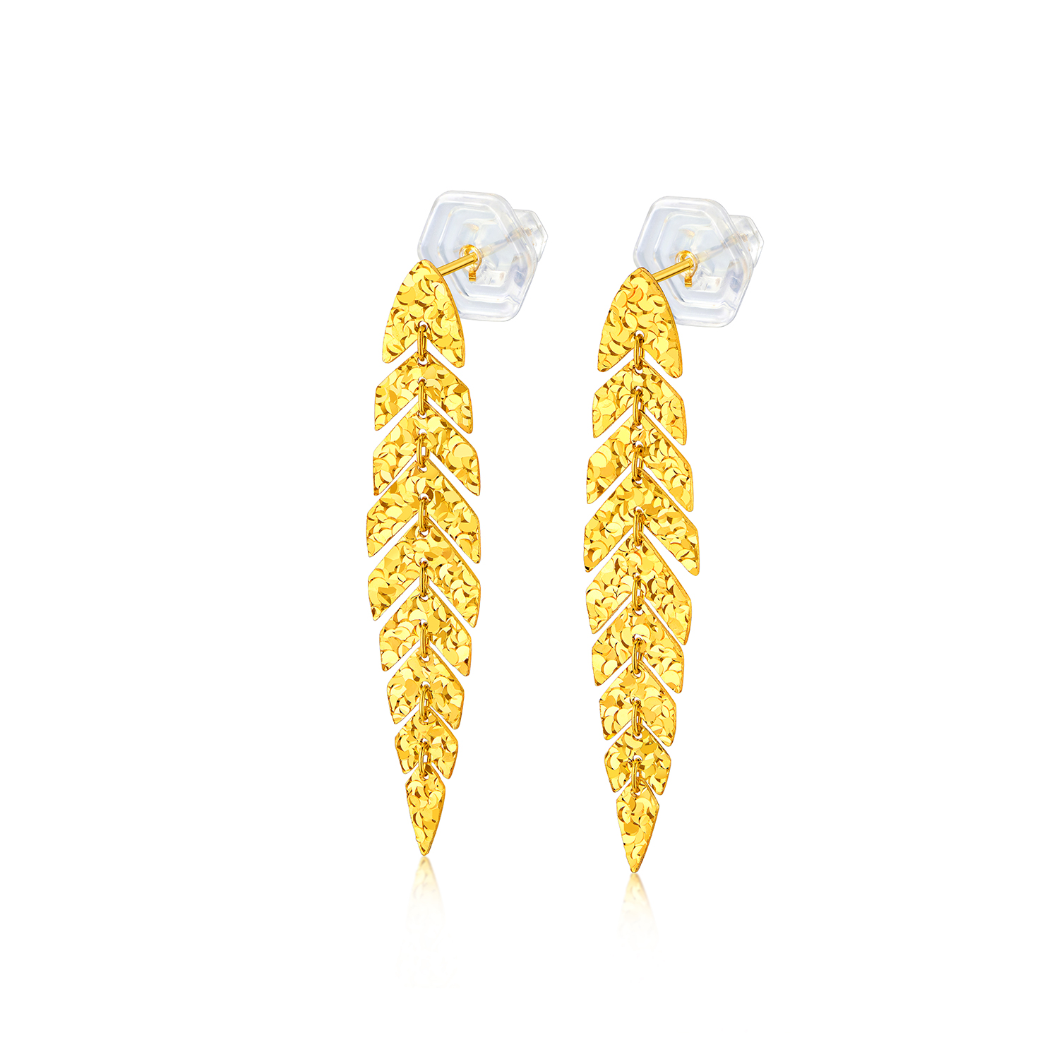 【店庆特惠】六福珠宝光影金麦穗黄金耳钉耳环女5G碎碎冰足金耳饰计价035121ea【视频看货】